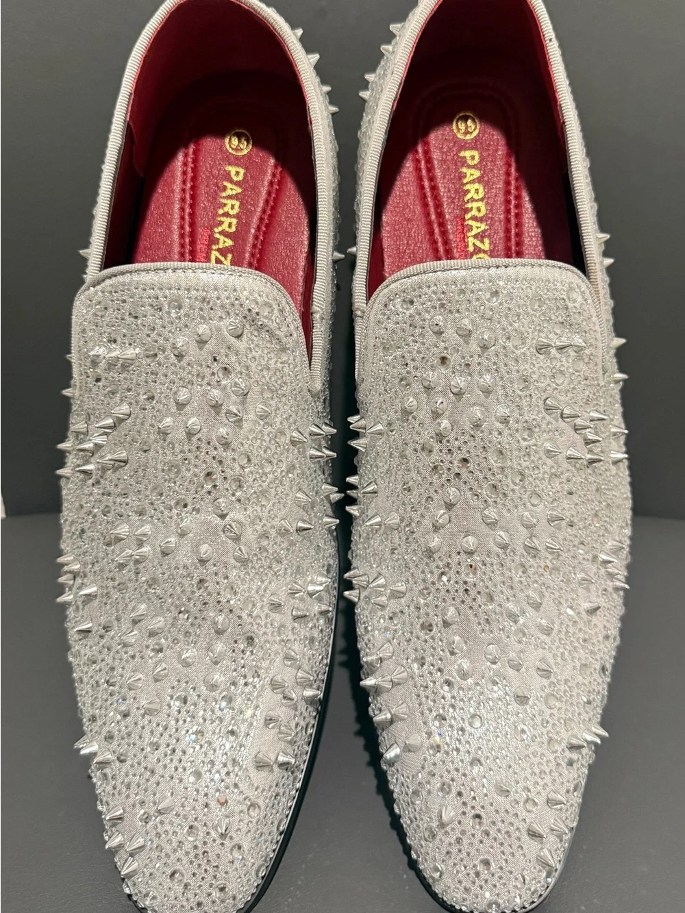 Enzo Romeo Men’s Rhinestone Studded Tuxedo Slip On Loafer Dress Shoes Size 9.5